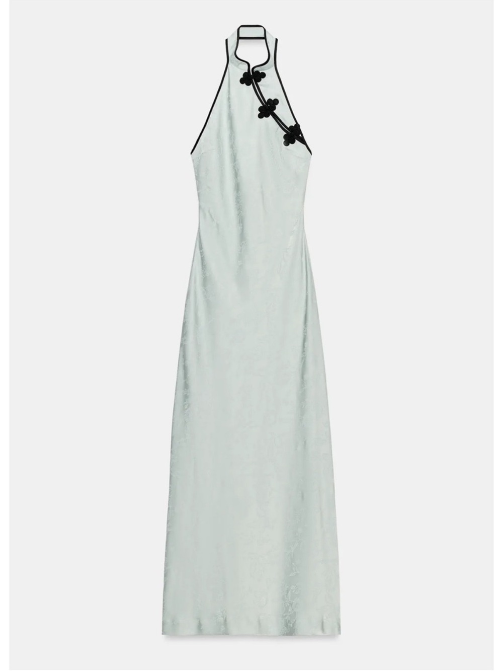Zara Mint Satin Halter Maxi Dress with Black Trim - Picture 3 of 3